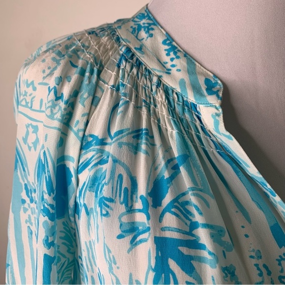 Lilly Pulitzer Women’s Blue White Silk La Via es Loca Elsa Blouse Size Small - Picture 4 of 14